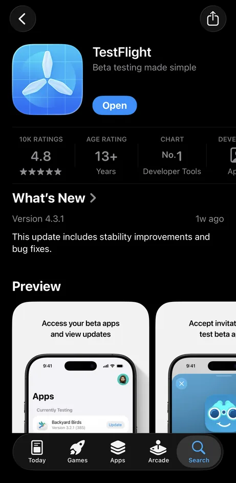 TestFlight na App Store.